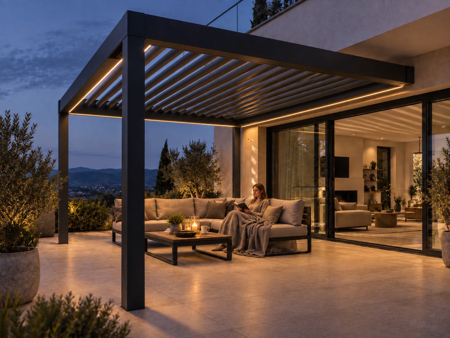 Pergola z oświetleniem wieczornym